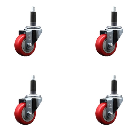 Service Caster 3'' SS Red Poly Wheel Swivel 1'' Expanding Stem Caster Set, 4PK SCC-SSEX20S314-PPUB-RED-1-4